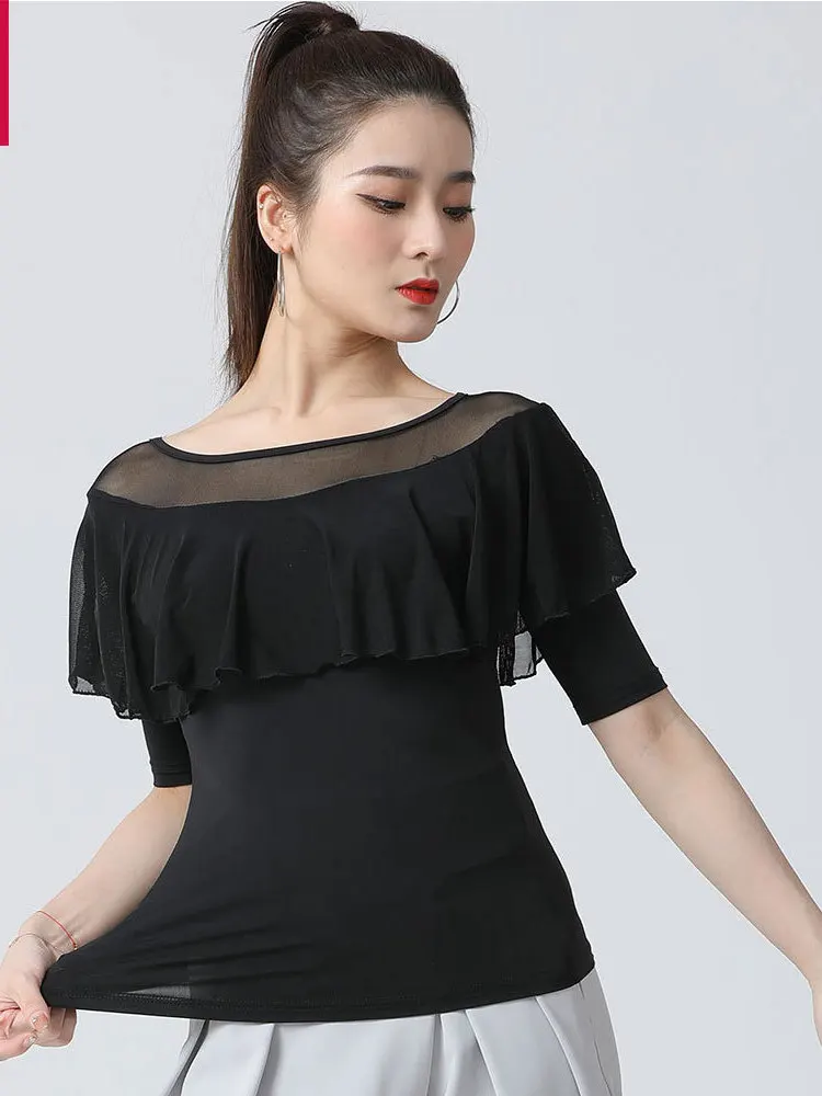 Elegant Modern Dance Party Tops Graduation Classical Costume Ruffle Street Festival Outfit Women Festivals Latin Slim Fit shirt
