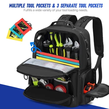 Tool Backpack Heavy Duty for Men Tool Storage With 3 Tool Pouches Organizer Electrician Plumber Maintenance Worker Tool Bags 4