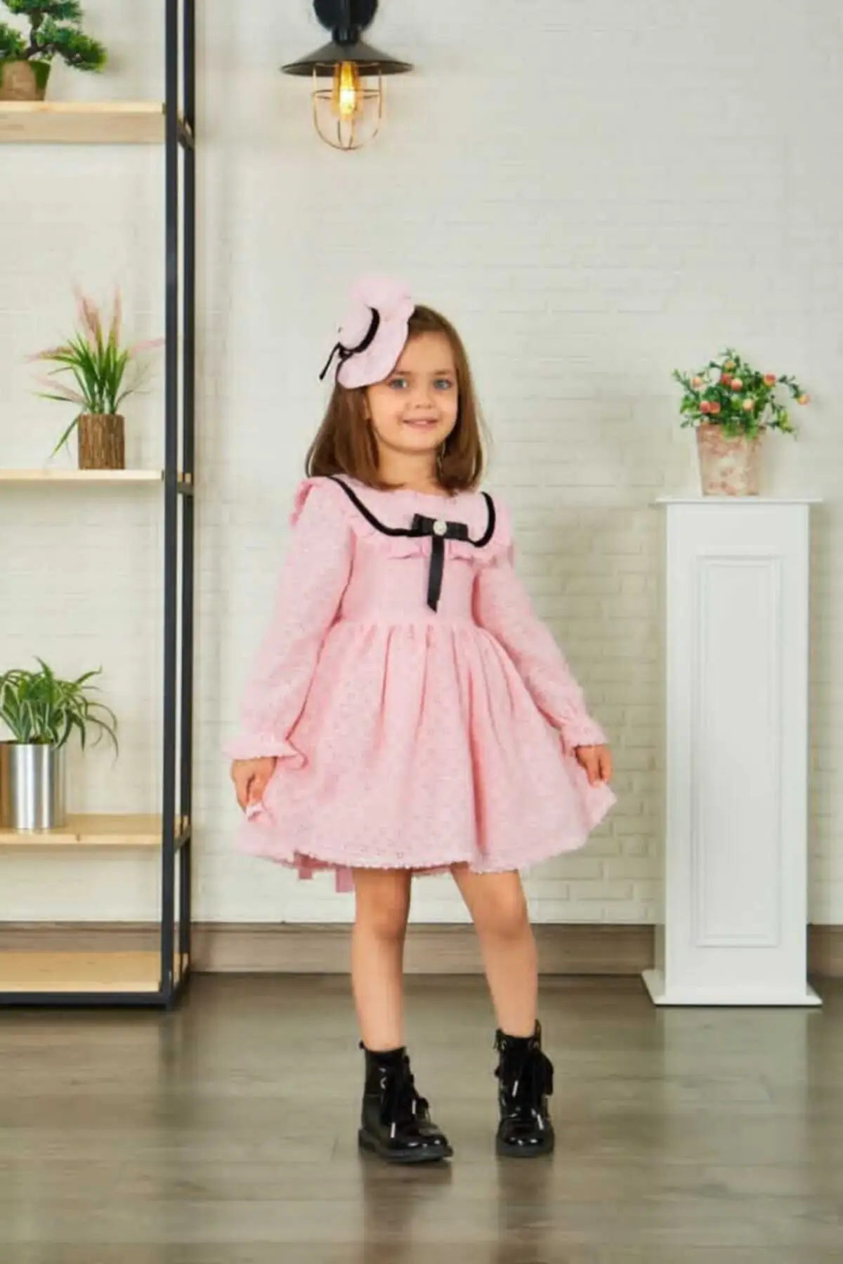 

Falto 100% Cotton Natural Powder Pink Girls Dress Buckle Long Midi Medium Laid Clothing