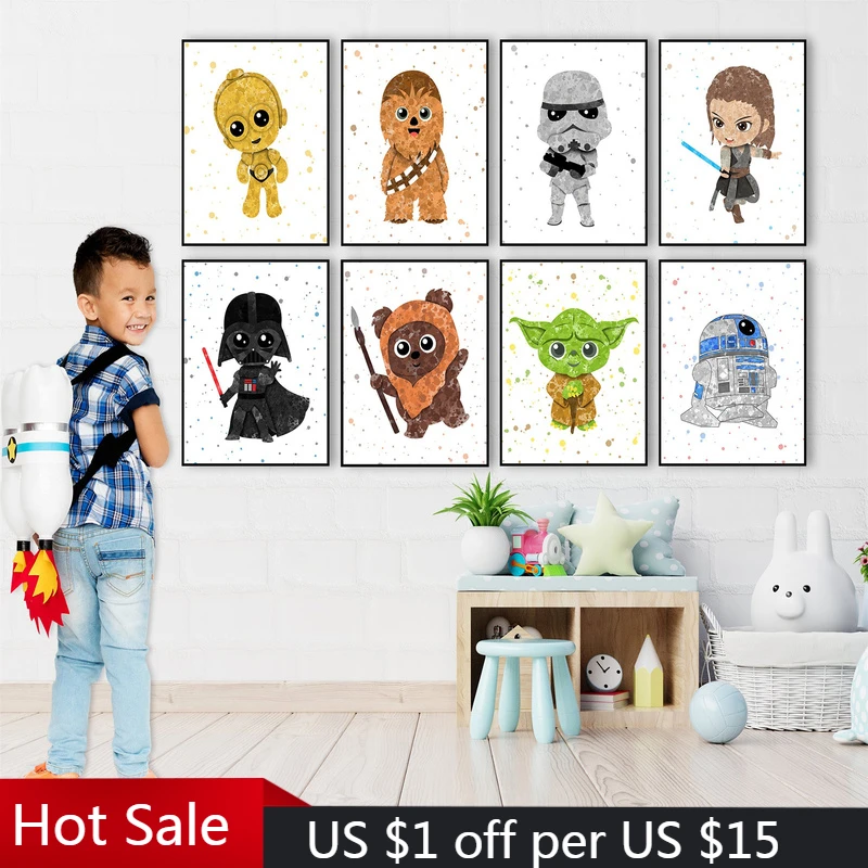 Sympathiek Conciërge Kakadu Disney Star Wars Watercolor Catoon Poster Movie Darth Vader Canvas Painting  Print Mural Wall Art Picture Nursery Kids Room Decor - Painting &  Calligraphy - AliExpress