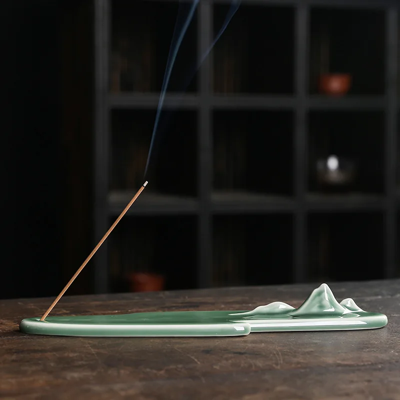 Home Ceramic Decor Incense Stick Holder Celadon Aromatherapy Censer Mountain Flowing Water Art Incense Burner Teahouse Ornament