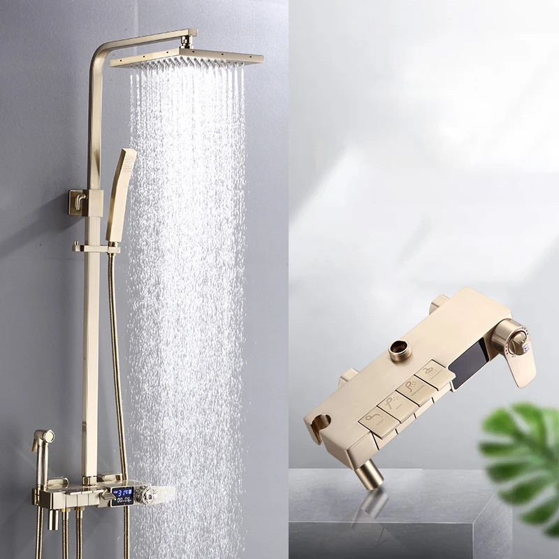Description Picture 6 of itemBrushed Gold Digital Bathroom Shower System of Stainless Steel Shower Head Brass Bathroom Tap Piano Digital Bathroom Shower Set