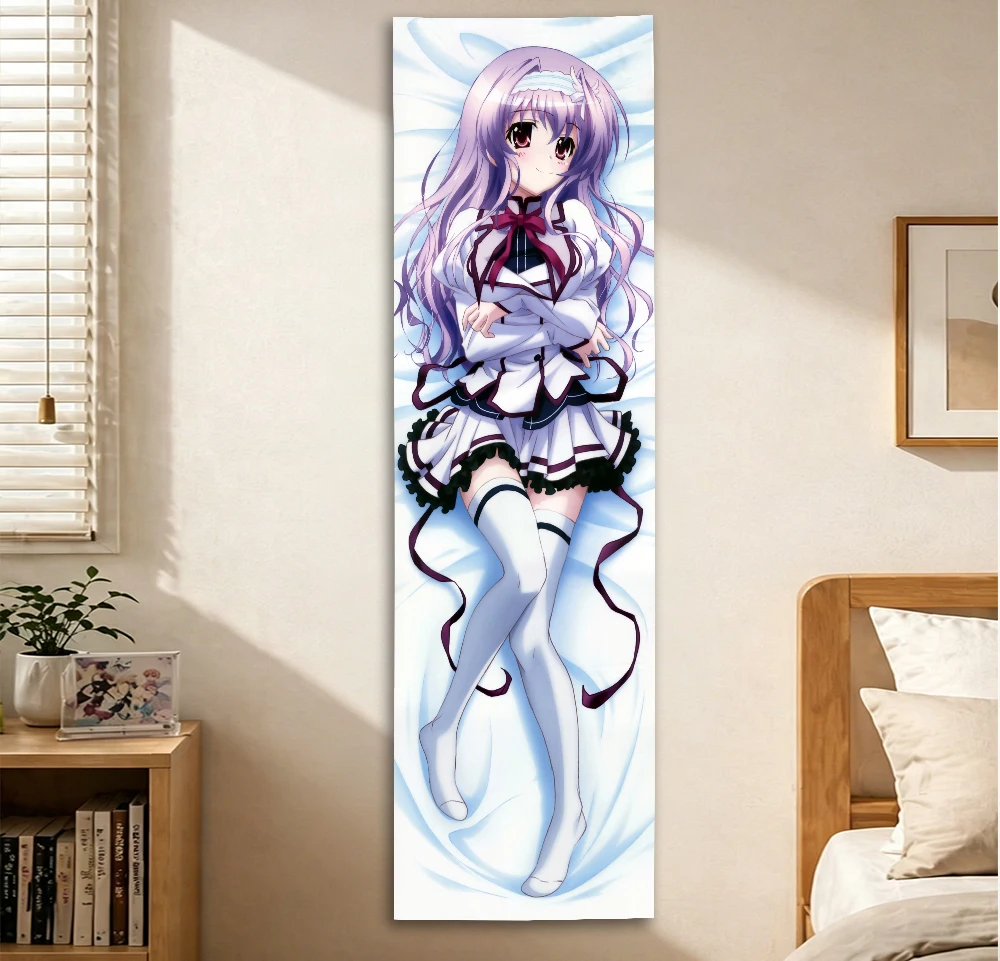 Anime Girl Dakimakura-Style Tapestry, White & Purple Uniform, Soft Bedroom Decor 2