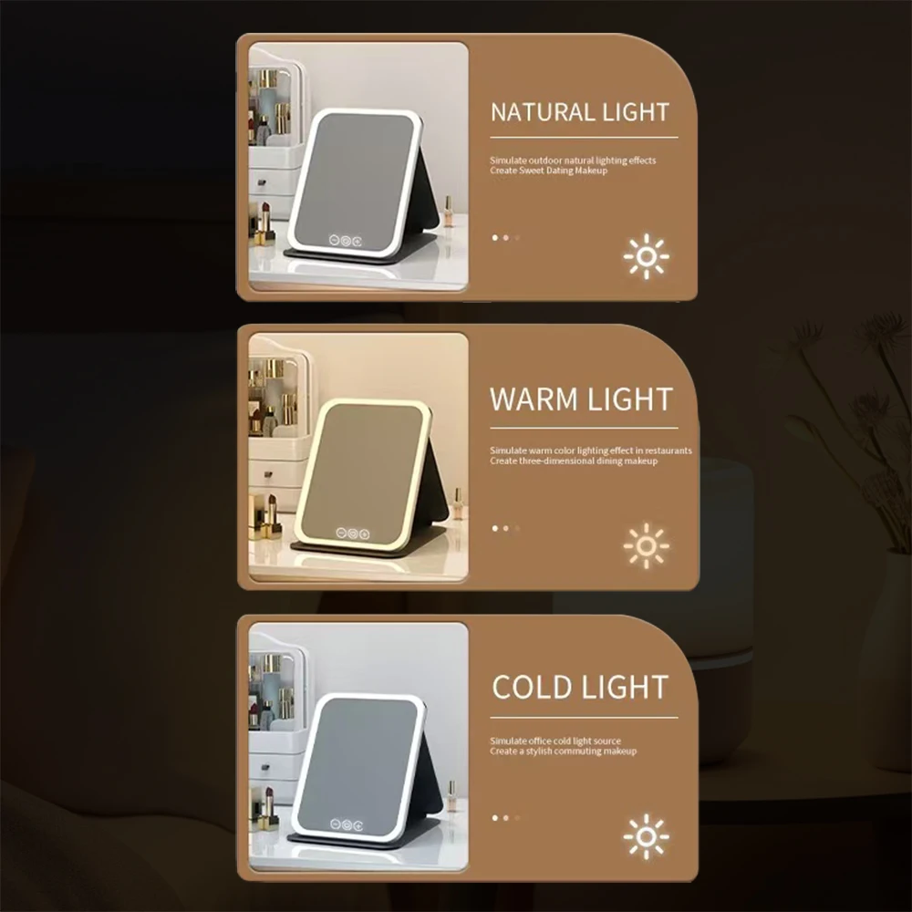 Portable LED Vanity Mirror with Adjustable Brightness and USB Charging | Foldable Travel and Home Essential