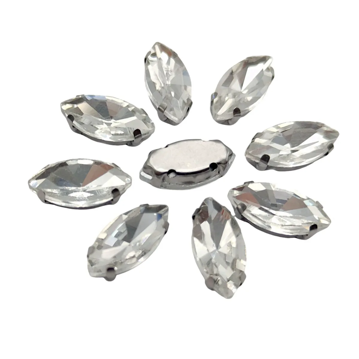 Elegant Marquise Sew-On Rhinestone Crystals with Silver Metal Base