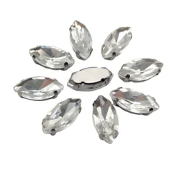 Elegant Marquise Sew-On Rhinestone Crystals with Silver Metal Base - 5x10mm 50pcs (Clear Crystal)