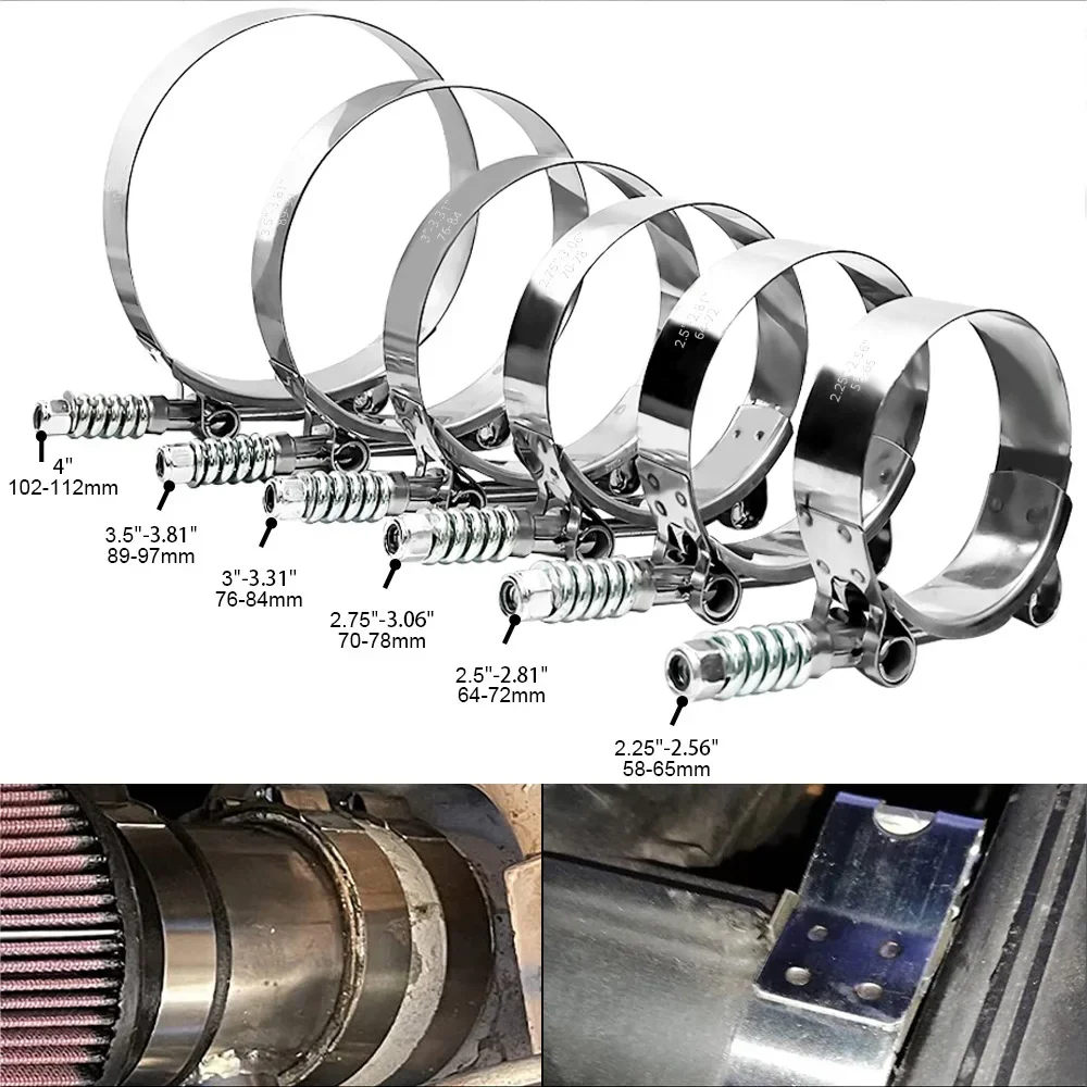 1Pcs T-Bolt Clamp Stainless Steel Turbo Exhaust Intercooler Silicone Coupler Hose Clamps 2.25" 2.5" 2.75" 3.0" 3.25" 3.5" 4.0"