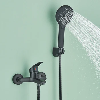 Rubinetto per doccia da bagno nero rubinetto per vasca con doccetta in ABS Spray miscelatore caldo e freddo montaggio a parete rubinetti per doccia neri 1