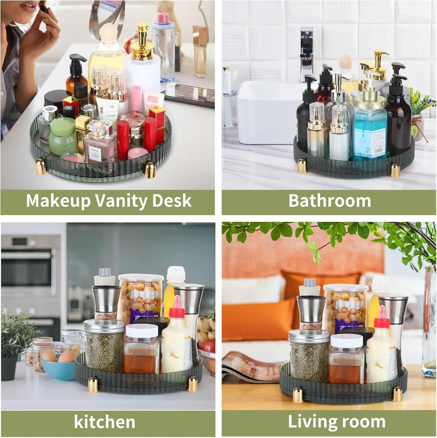 Makeup Perfume Organizer, 360° Rotating Vanity Storage Box Tray Spinning Cosmetics Organizer for Dresser Bathroom Countertop 5