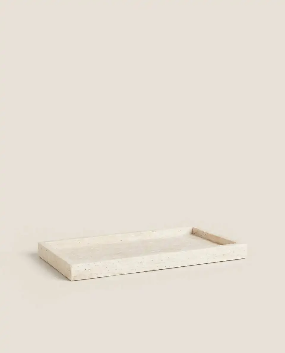 Wabi-Sabi Style Yellow Travertine Tray, Rectangular Beige Marble Stone Tray, Bathroom Ornament, Wholesale, 30x20x3cm 3