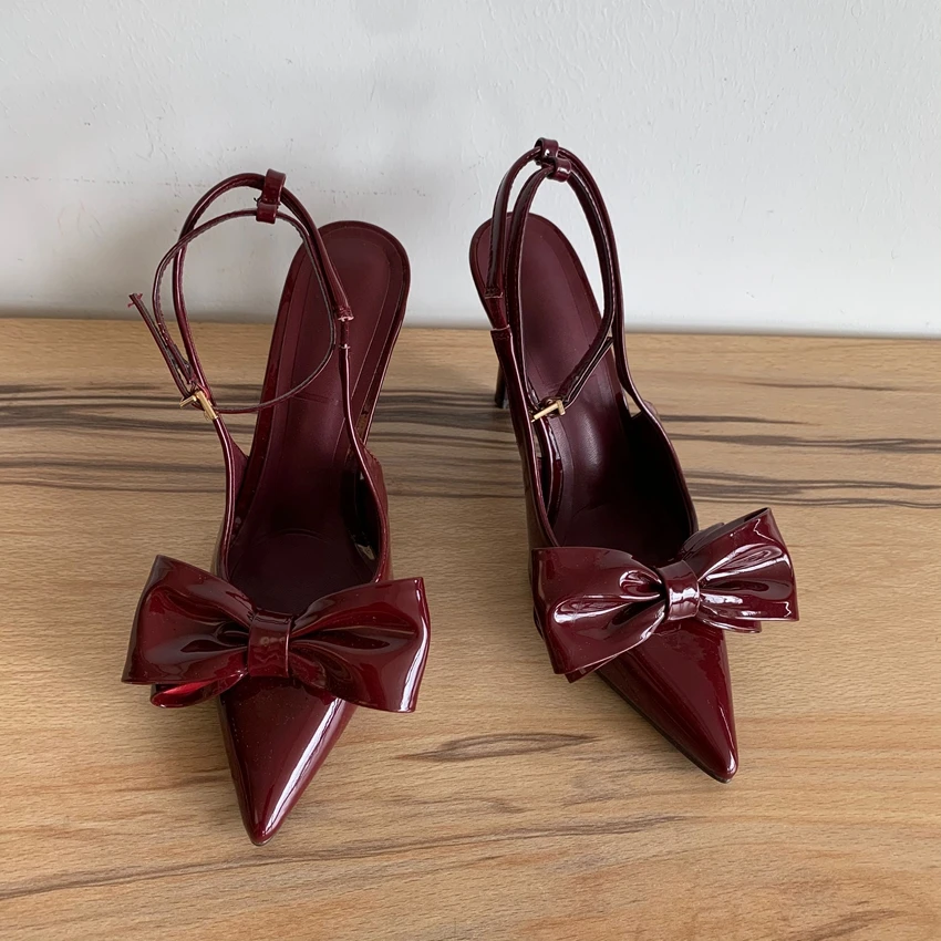 Summer Sexy Butterfly-knot Slingbacks Ankle Buckle Strap Woman Pumps Sandals Pointed Toe Thin High Heels Party Prom Shoes