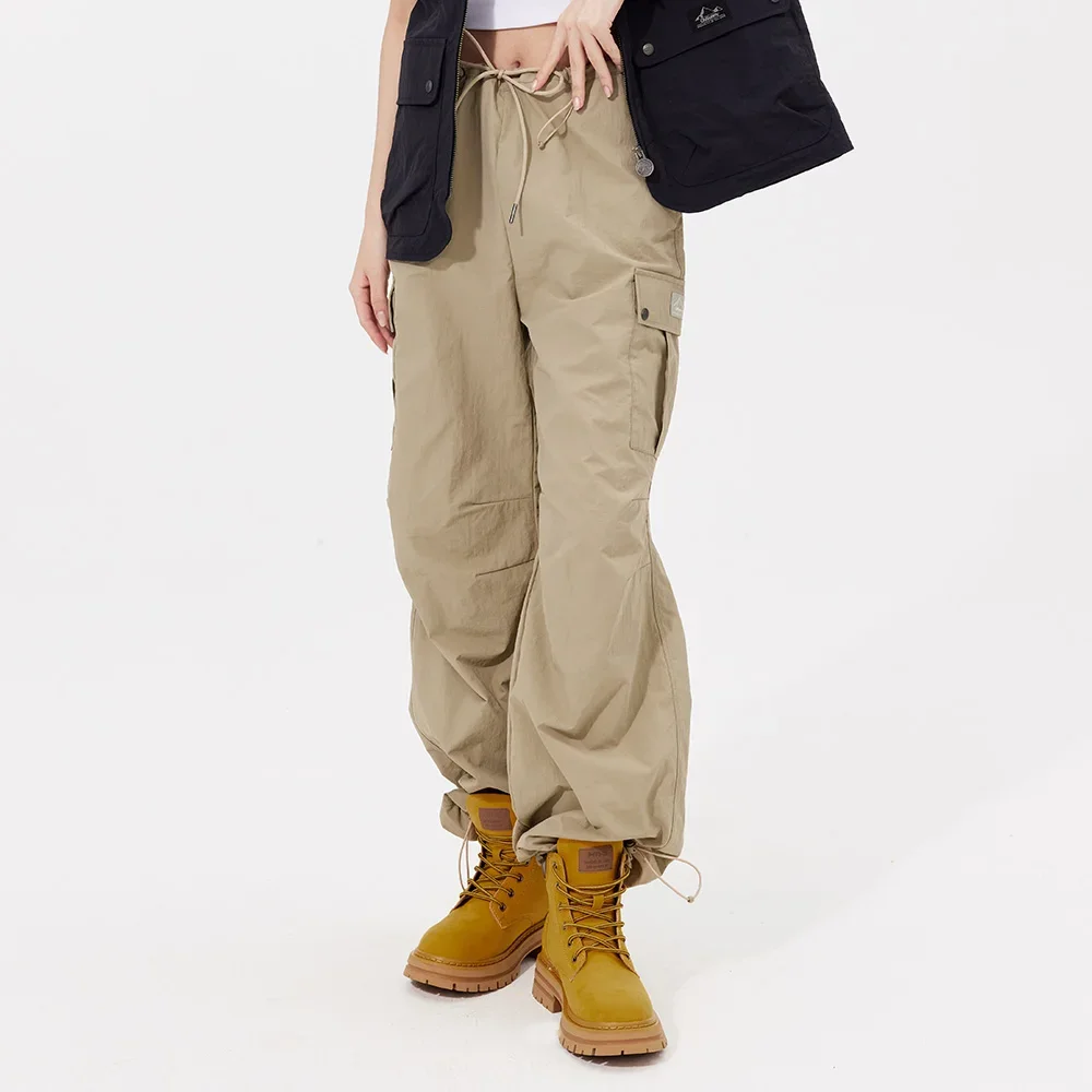 OhSunny Hiking Pants Women Wide-leg Trousers Anti-UV Large Pocket Loose Casual High Waist Adjustable Sunscreen Straight Overalls