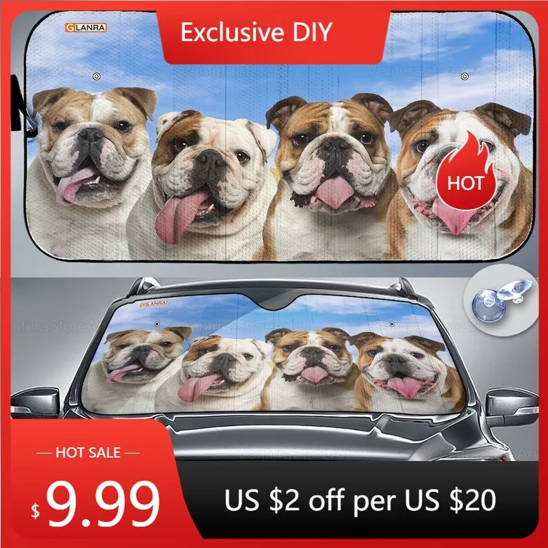 

Bulldog Car Sunshade, Dog Car Decoration, Bulldog Lover, Auto Sun Shade, Gift For Dad, Car Windshield, Gift For Him PHT092205F03