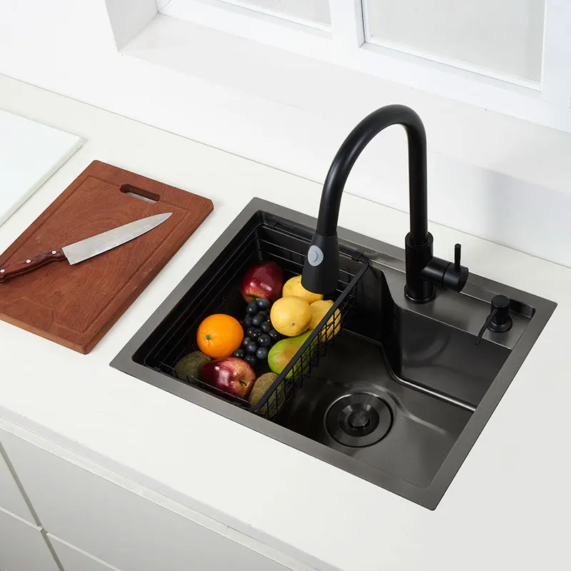 black Kitchen Sink 304 Stainless Steel with cutting board sink vegetable washing basin black sink above counter or udermount