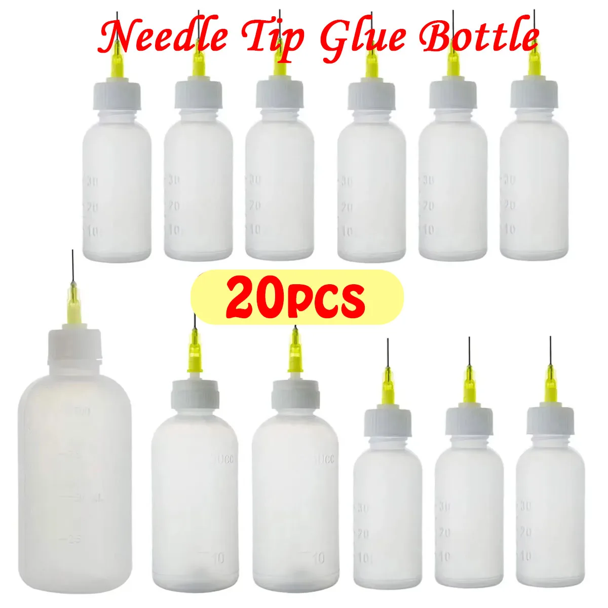 Squeeze Bottle Needle Dispenser Bottle 20Pcs Art Bottle 30ml 50ml 100ml Needle Tip Glue Bottle Squeeze Liquid Flux Dispenser Applicator Plastic Dispensing Container