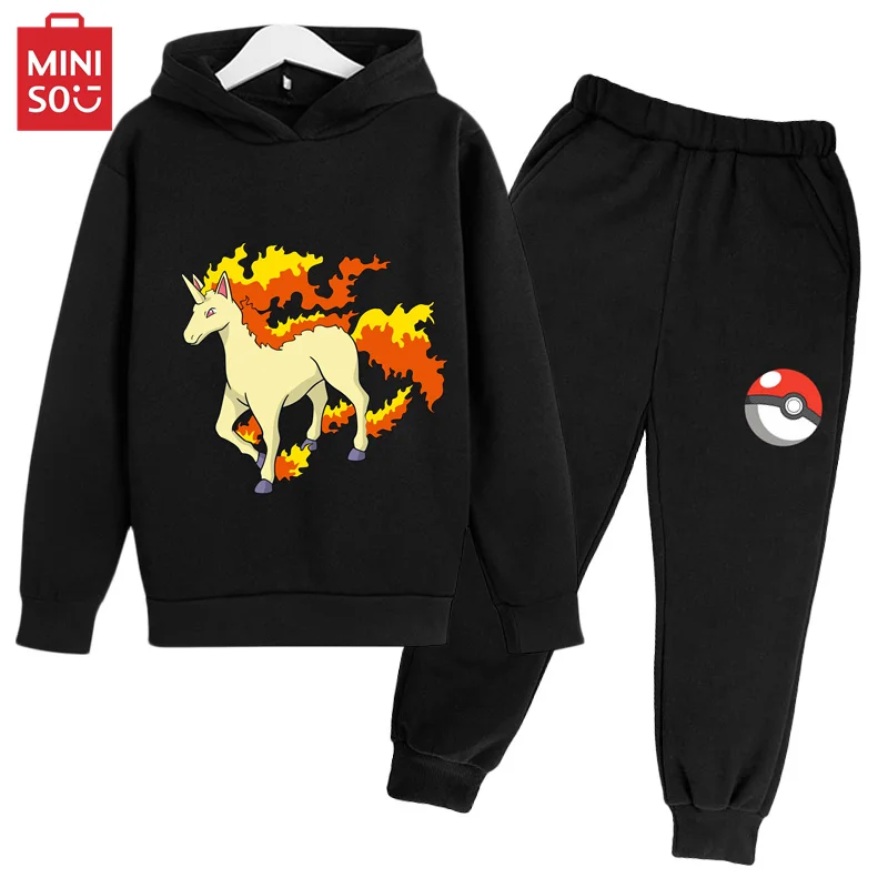 

Miniso Harajuku Fashion Fall Kids Suit/Winter Kids Boys and girls wearing cartoon hoodies + cotton sweatshirt suit baby