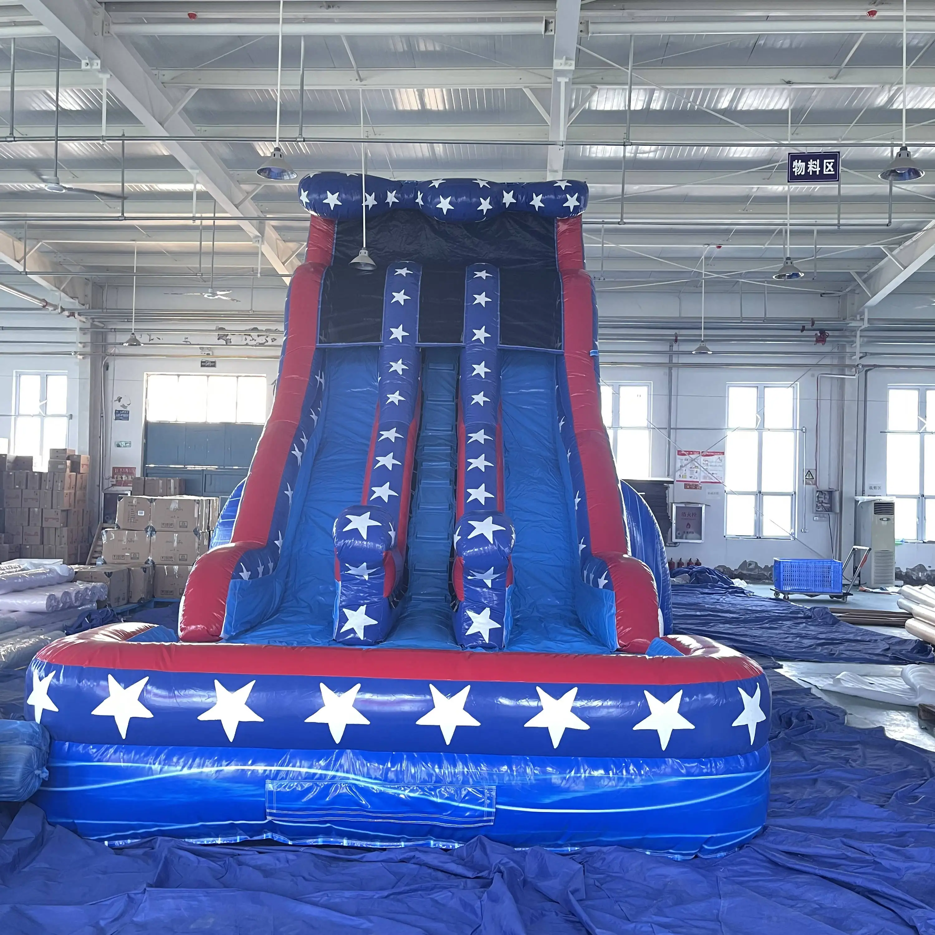 

8m Giant Wet Dry Inflatable Water Slide Bouncer Commercial Giant Bounce House USA flag Slide And Pool For Adults