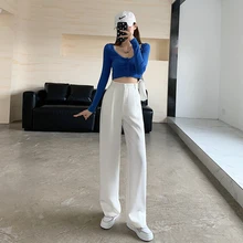Autumn Spring Suit Pants Women High Waist Drape Loose Mopping Straight Office Solid Fashion Female Bottoms Pants Korean Style