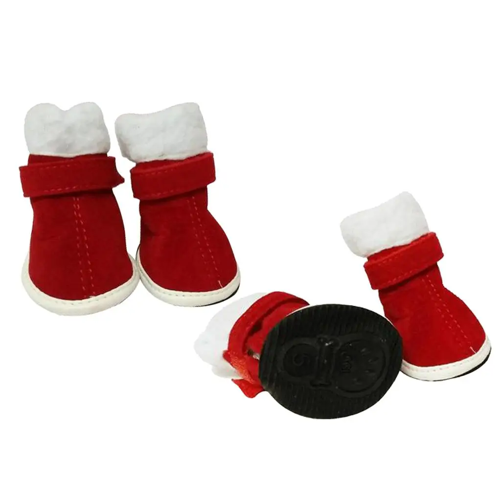 4Pcs/Set Small Dogs Cats Shoes Xmas Walking Running Hiking Outdoor Activities Red Booties Paw Protector Holiday Pet Custome