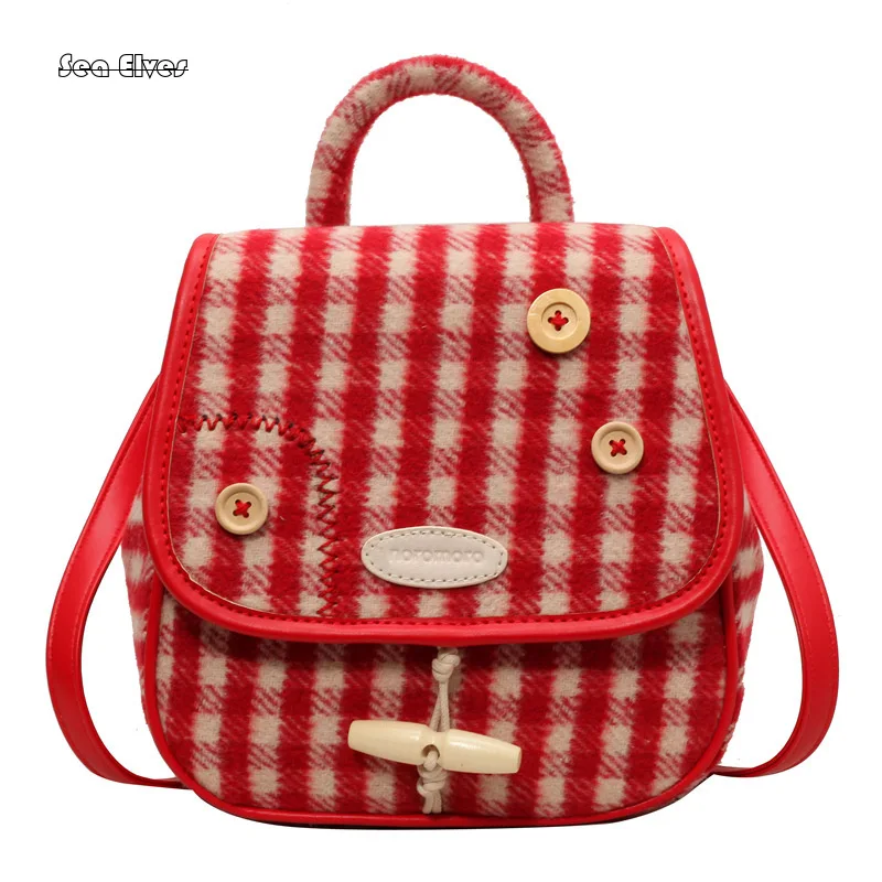 

Women's Bag Design 2024 Checkered Small Backpack Women's Backpack Academy Style Cow Horn Buckle Book Bag Shoulder Bag for Women