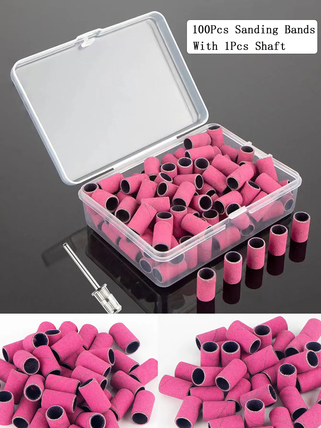 Premium Nail Drill Set: 100 Sanding Bands & Metal Shaft for Polish, Gel, Skin, & Callus Removal