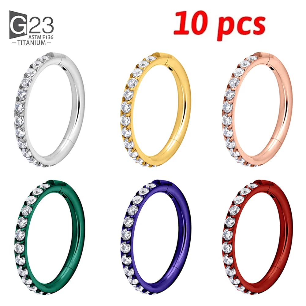 10Pcs F136 Titanium Nose Rings 16G Hinged Diaphragm Clicker Segments Tragus Cartilage Helix Daith Lip Nasal Piercing Jewelry