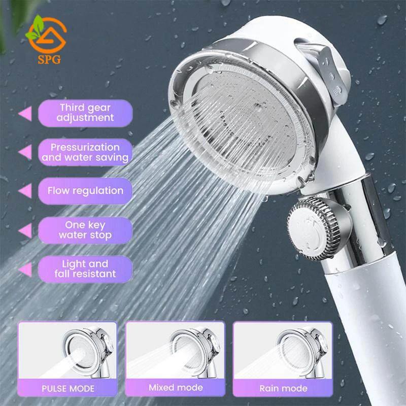 

Pressurized Handheld Shower Head High Pressure Water Saving Showerhead Adjustable 3 Modes One-button Water Stop Shower Heads