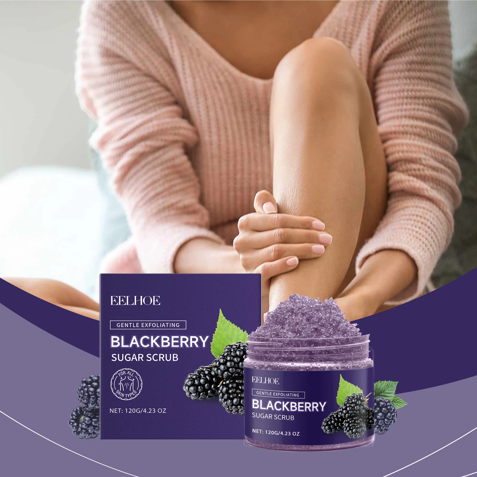 Blackberry Sugar Body Scrub, Gentle Exfoliating & Moisturizing Polish, Hydrating Skin Smoothing Care