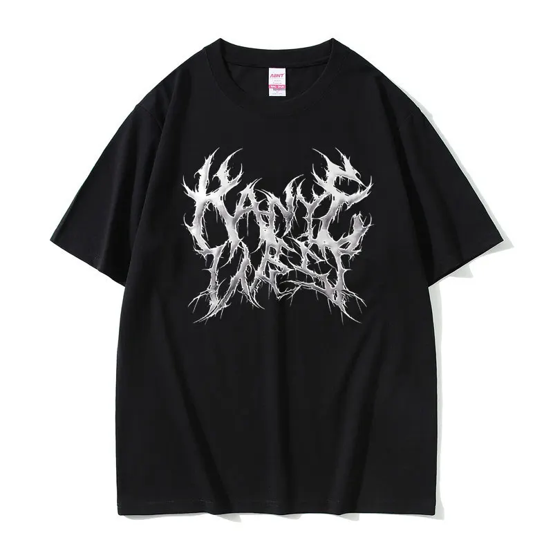 

Rapper Kanye West Death Metal Style Print T Shirt Men Women Hip Hop Fashion T-shirts Men's Oversized Tees Male Rock Streetwear