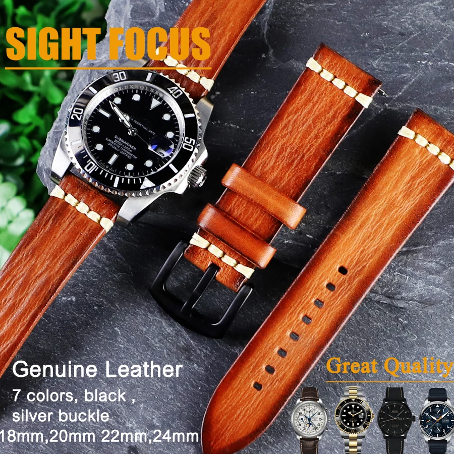 

Ремешок кожаный для часов, браслет для часов RADO Rolex Omega Longines Breitling Tudor Seiko Casio Citizen Samsung, 18 мм 20 мм 22 мм 24 мм