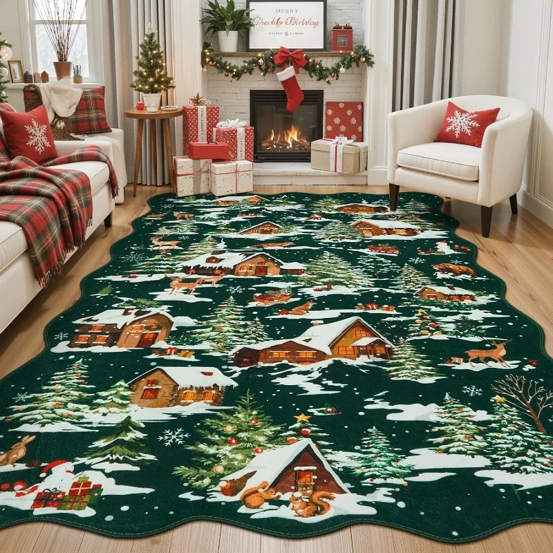Carpet for Living Room Christmas Theme Irregular Shape Bedroom Rug Machine Washable Non-slip Soft Coffee Table Sofa Mat Alfombra