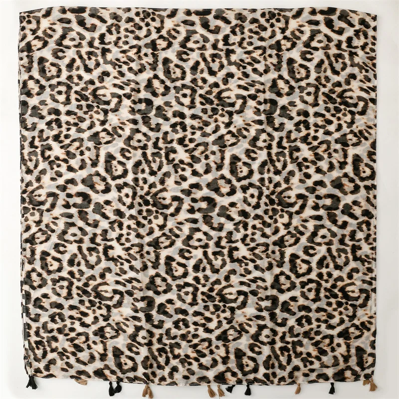 2024 New Fashion Luxury Leopard Print Ladies Women Scarf Female Cotton Linen Shawl Tassel Four Seasons Muslim Hijab 90*180cm 6