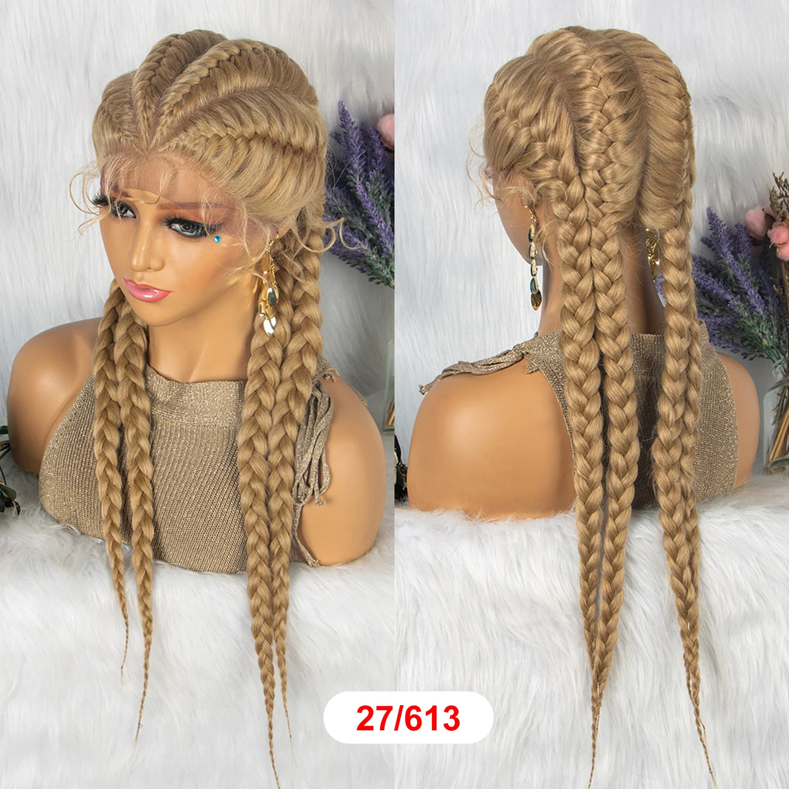 Synthetic Lace Wigs Braided Wigs with Baby Hair Long 26 Inches Box Braids Wig for Black Women Lace Front Afro Hair Wigs