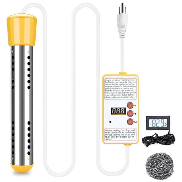 Immersion Water Heater, 1500W Electric Submersible Water Heater With Timer,  Stainless Steel Guard Cover