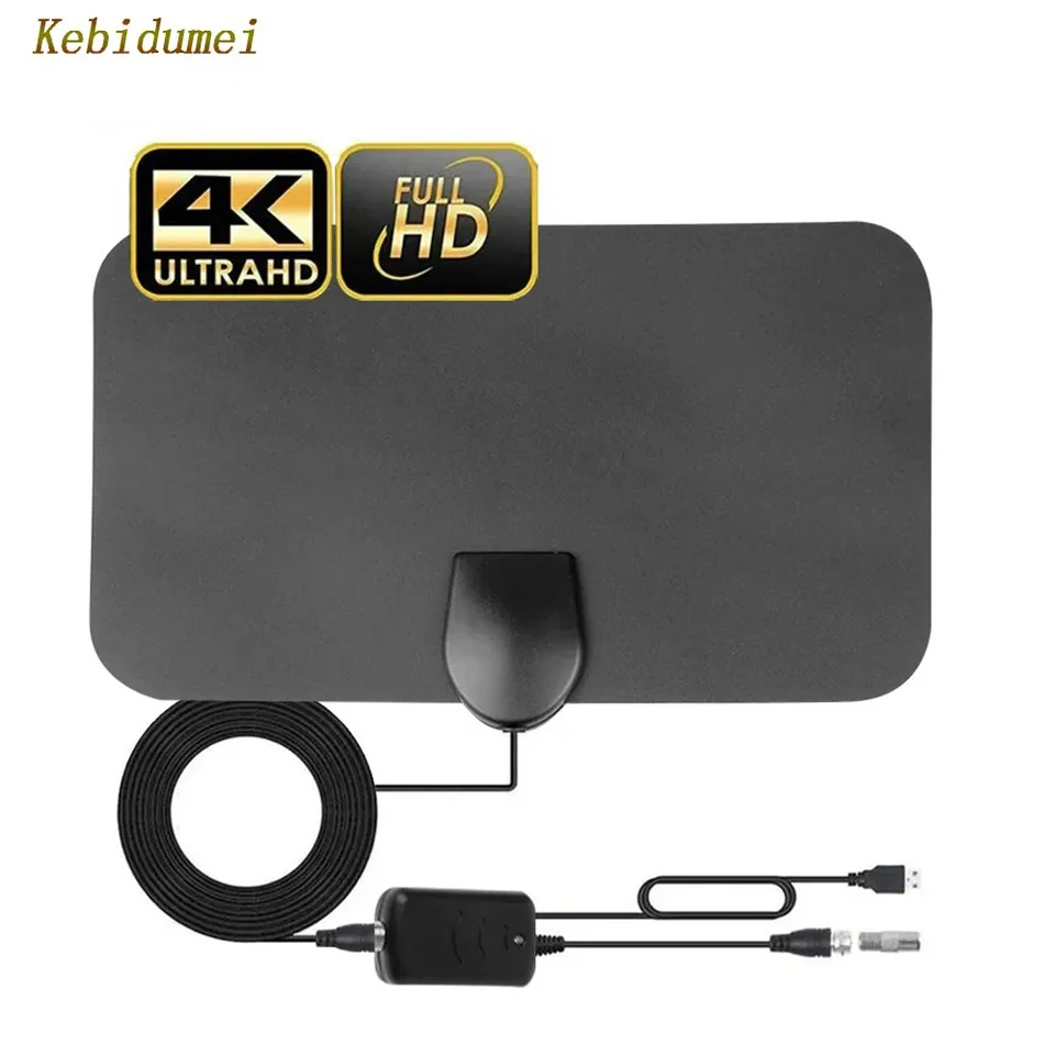 kebidumei Newest 8K 4K Digital TV Antenna 500 Miles Booster DVB-T Aerial HD  Flat Indoor Active 25DBi High Gain VHF UHF TV Box