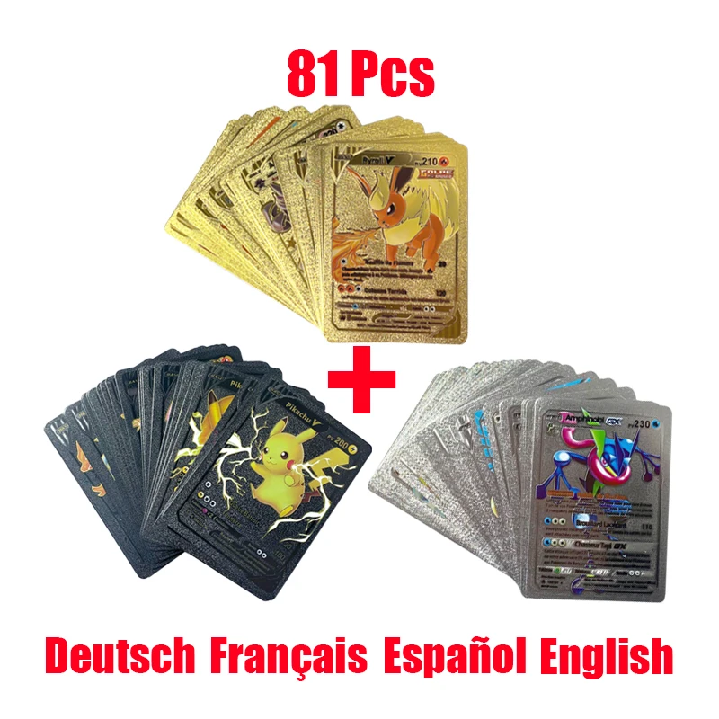 11-110pcs Pokemon Flash Rainbow Cards Gold Silver Shiny Vmax GX EX