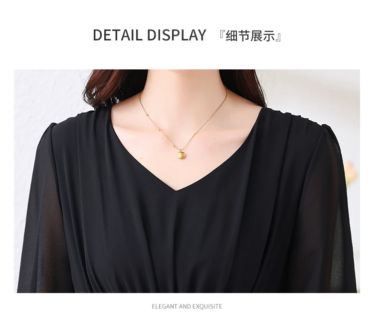 Black Chiffon Elegant Party Solid Long Vestido Women Elegant Prom Midi Clothes 2024 Summer Vintage Hepburn Evening Pleated Dress