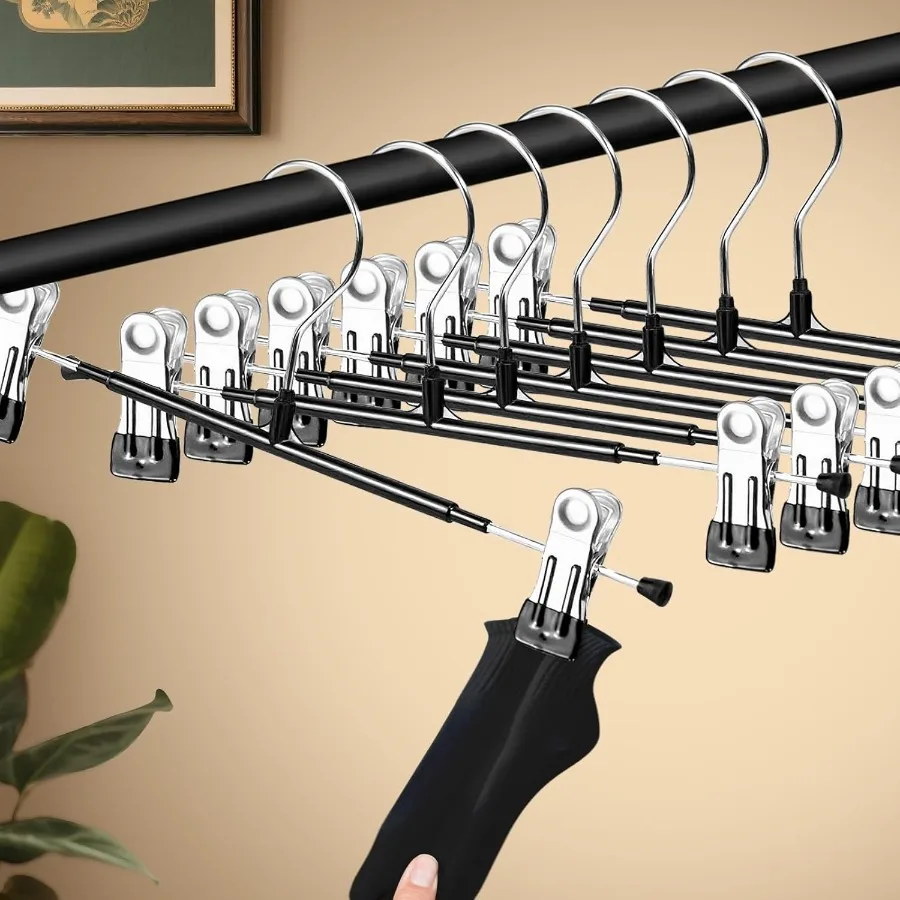 50 Pack 14Inch Heavy Duty Metal Pants Hangers with Clips for Jeans and Shorts SpaceSaving Adjustable Skirt Hangers with NonSlip
