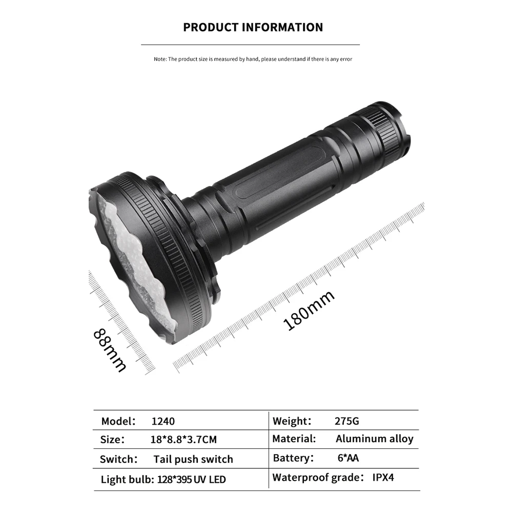 365 UV Veterinary Wood Lamp Pet Fungus Detection Waterproof Flashlight Skin Ultraviolet Light Cat Moss Tinea Light Black Mirror