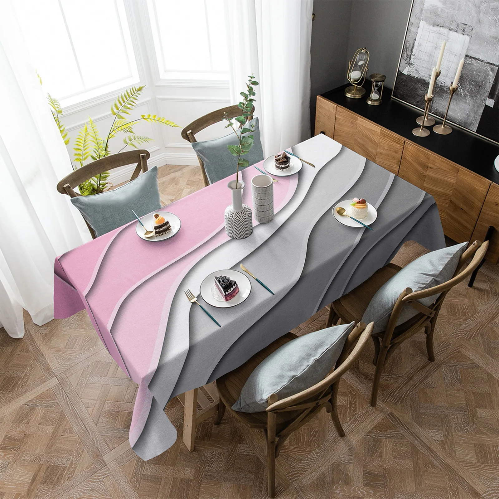 

Водостойкая скатерть, Современная Геометрическая абстрактная настенная скатерть розового и серого цветов, прямоугольное украшение для кухонного стола