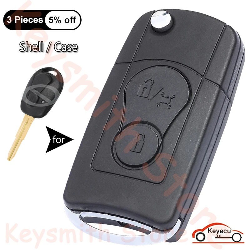 

KEYECU 2 Buttons Case for Ssangyong Actyon Kyron Rexton Auto Modified Flip Remote Control Key Shell Fob Cover Replacement