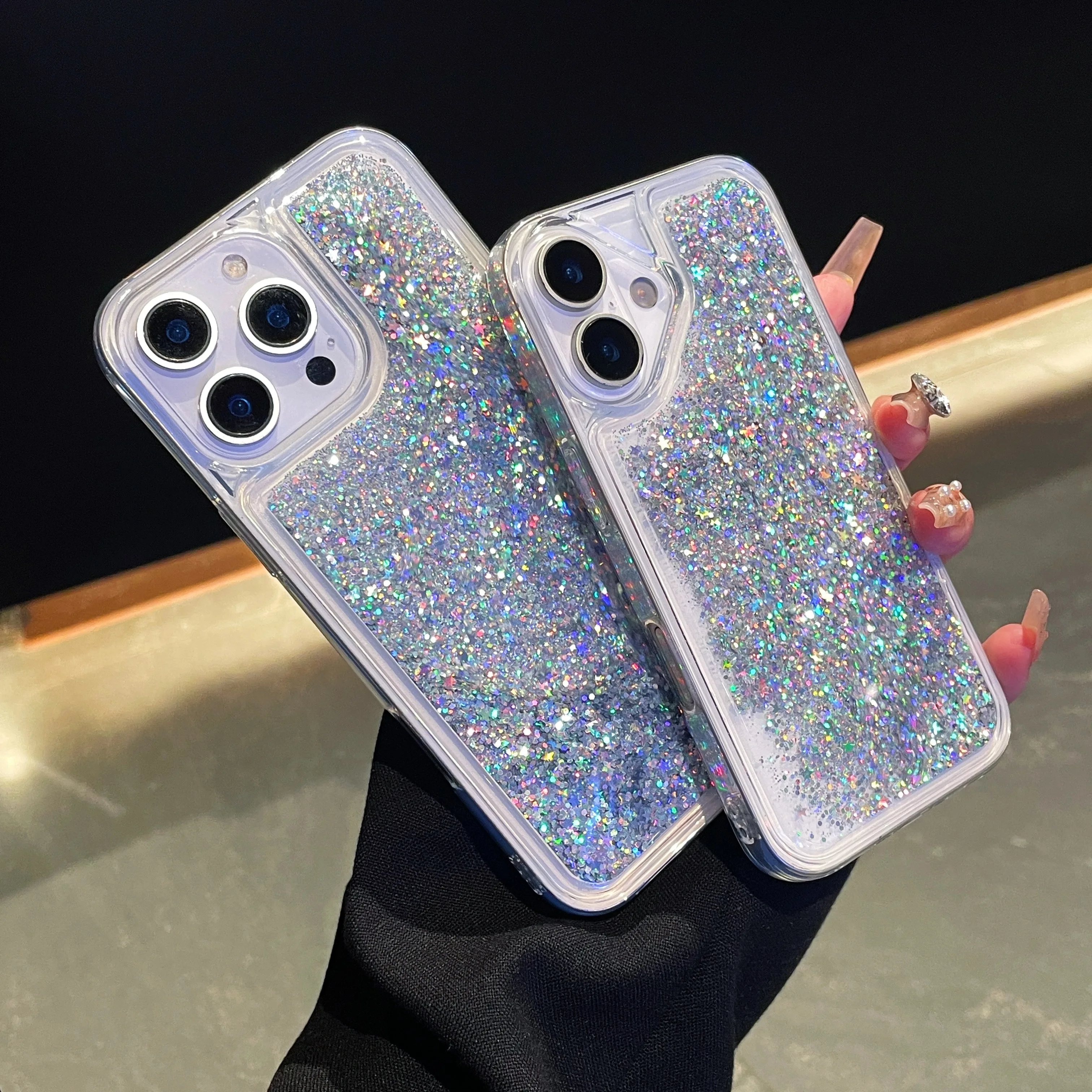 Sparkling Clear Glitter Quicksand Shockproof Phone Case with Bling Sequins