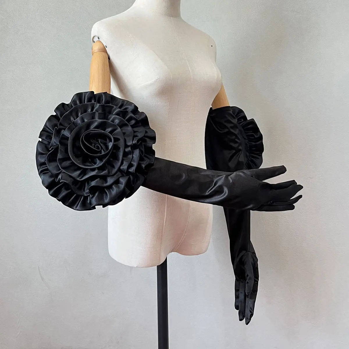 New sweat flower ivory black long wedding bridal party performance long finger gloves