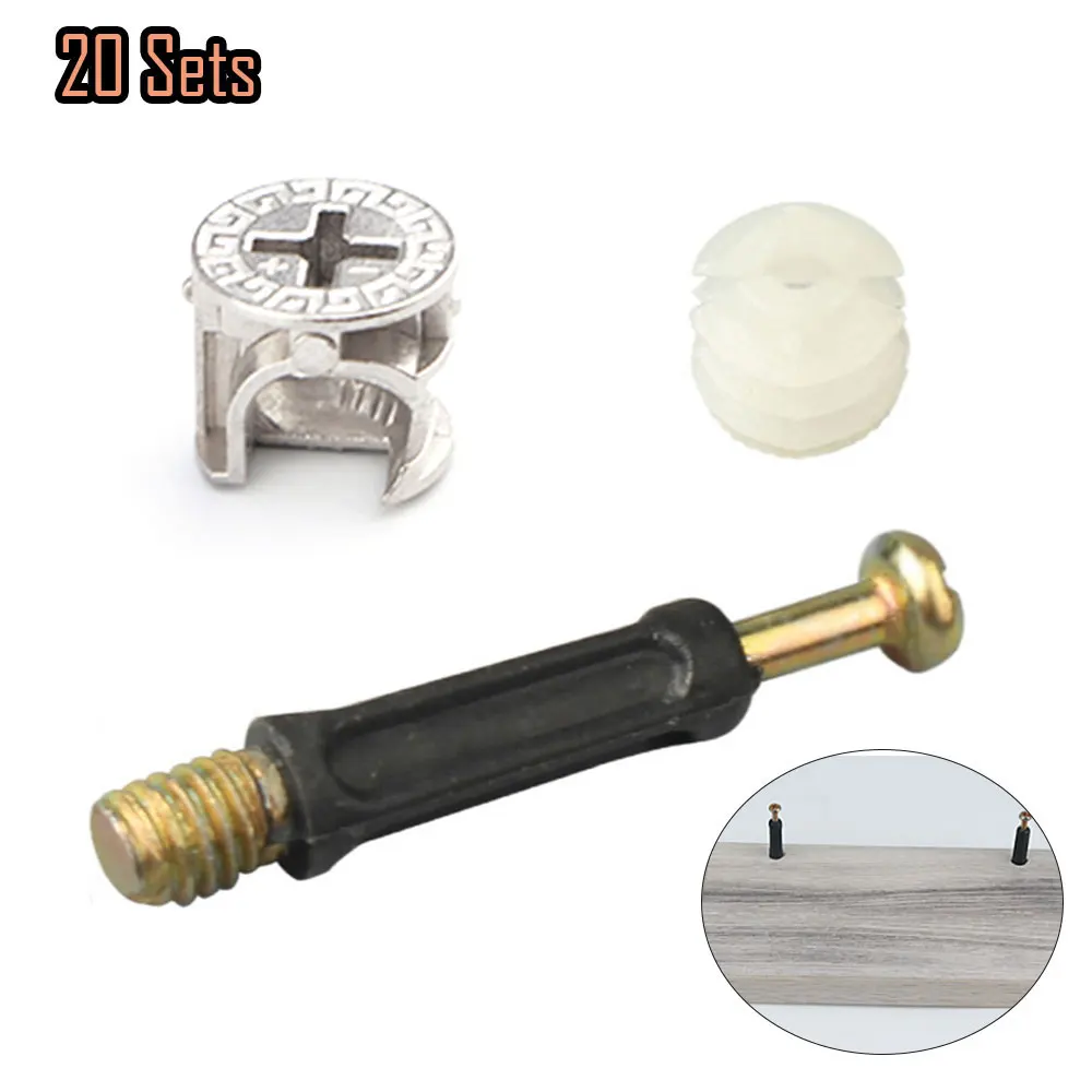Screw Bolt Nut Set 20Pcs Furniture Connecto Three In One Screw Furniture Connector Bolt Eccentric Wheel Fixed Wardrobe Wood Screw