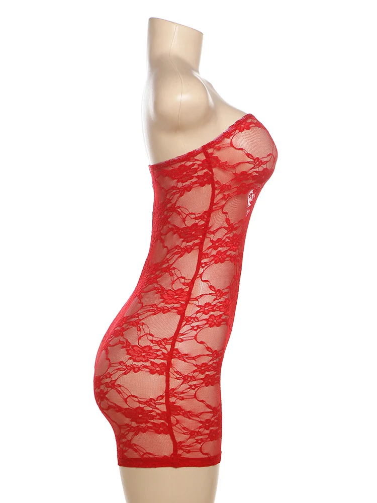 Mono sexy de encaje para mujer, liso, sin mangas, con escote en V, transparente, ajustado, ropa atractiva para mujer