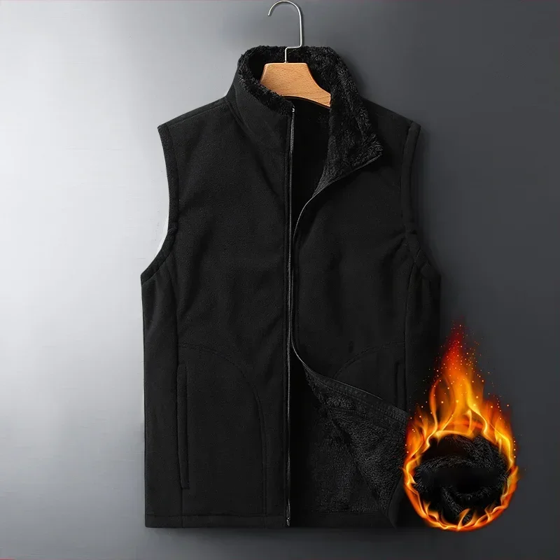 Men's Winter Stand-up Collar Velvet Vest Versatile Outdoor Sports Windproof Vest Men's Winter Casual Thick Thermal Vest