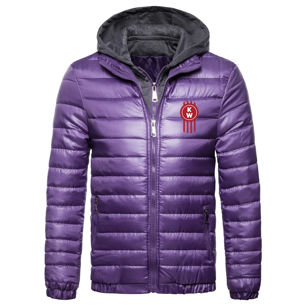 

Winter New Kenworth Logo Print Custom Made Solid Color Men Zipper Down Jacket Warm Thicken Pocket Casual Man Streetwear Selling