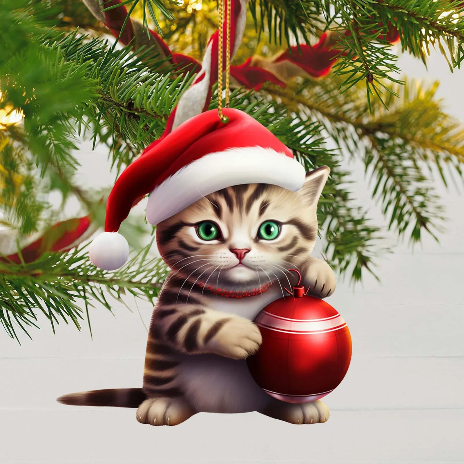 Christmas Decorations 2pcs/1pcs 2d Acrylic Funny Cat Double Printing Pendant for Christmas Tree christmas decorations