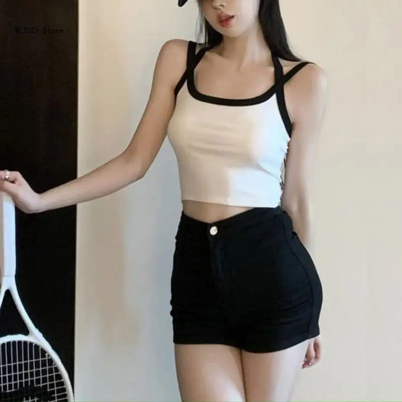 

Camisole Tops for Women Stylish-Color-Block Tanks Top Sexy Backless Crop Top Ins