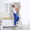 US 4-step ladder with anti slip wide pedals, convenient handle for household use, gray- 5